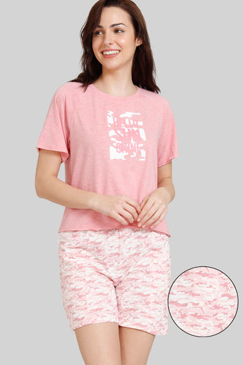 Zivame Pet Puzzle Knit Cotton Shorts Set Powder Pink